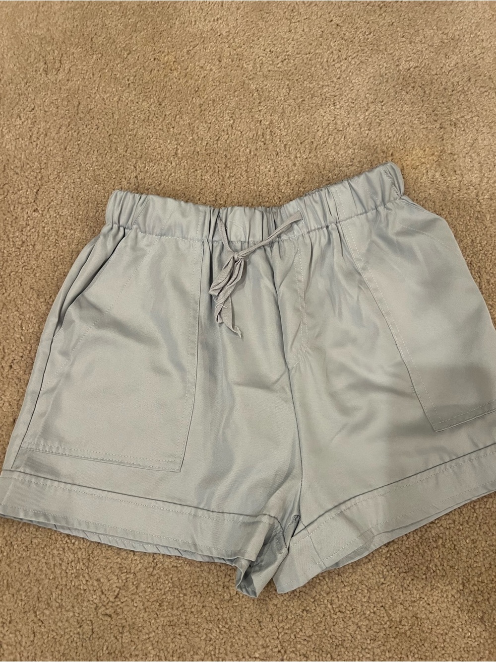 Women’s Light Gray Blue Drawstring Elastic-Waist Cotton Blend Shorts
